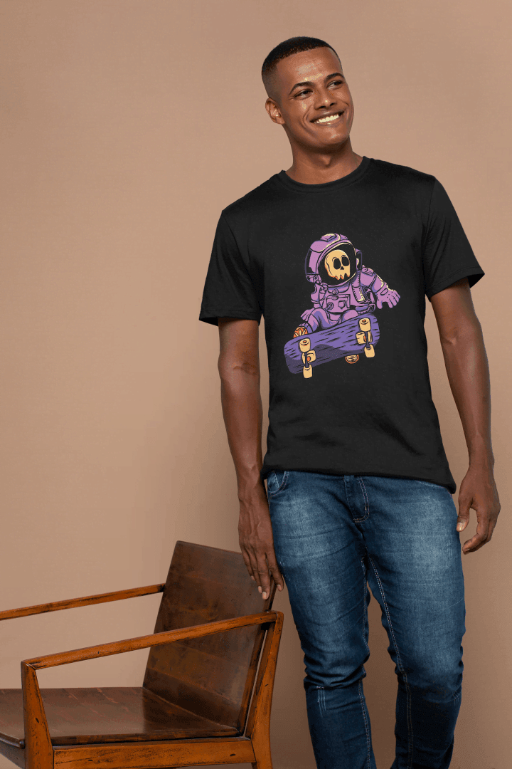 Astronaut Skull Skateboard: Space Skater Graphic Tee - Essentia Attire