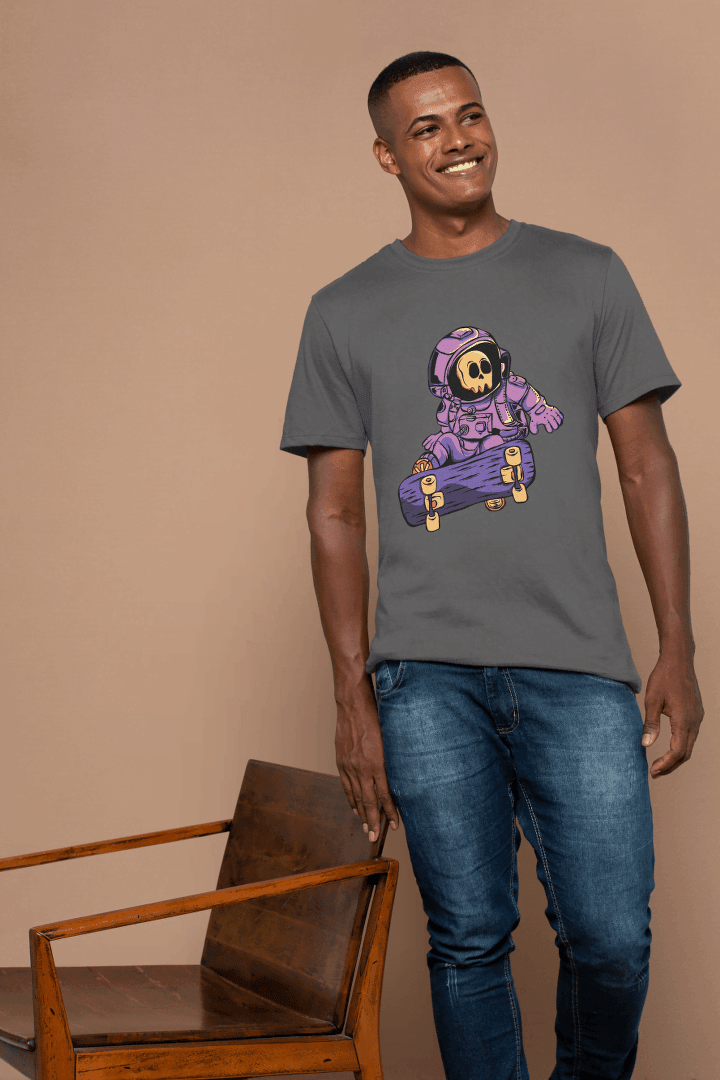 Astronaut Skull Skateboard: Space Skater Graphic Tee - Essentia Attire