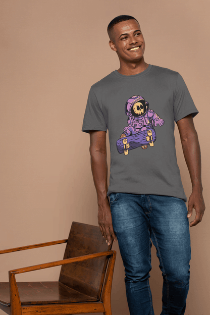Astronaut Skull Skateboard: Space Skater Graphic Tee - Essentia Attire