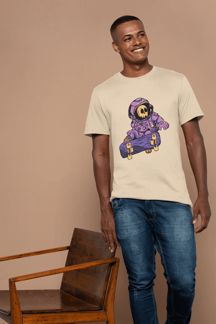 Astronaut Skull Skateboard: Space Skater Graphic Tee - Essentia Attire