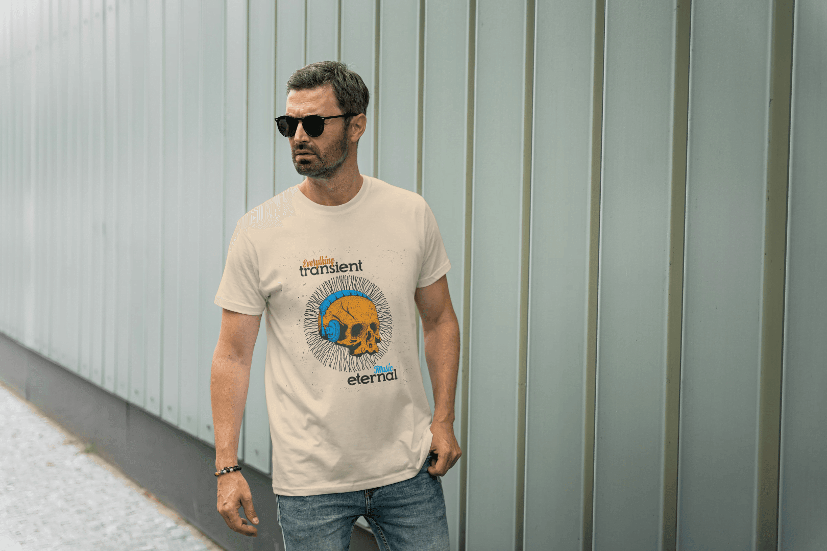 Transient Eternal Skull & Headphones: Philosophical Music Tee - Essentia Attire