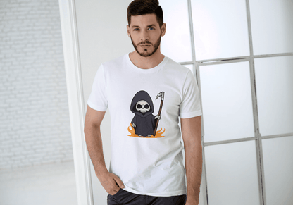 Cute Grim Reaper: Cartoon Skull Scythe Tee - Essentia Attire
