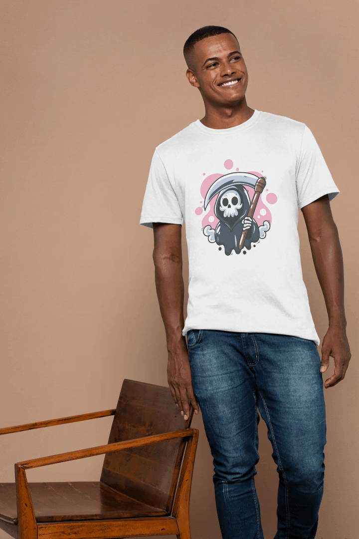 Cute Grim Reaper Skull: Kawaii Scythe Ghost Tee - Essentia Attire