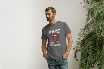 "Make New Discoveries" Skull: Quirky Science & Exploration Tee - Essentia Attire