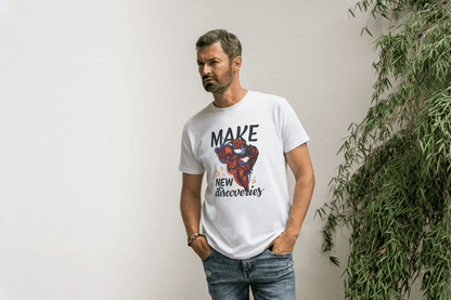 "Make New Discoveries" Skull: Quirky Science & Exploration Tee - Essentia Attire