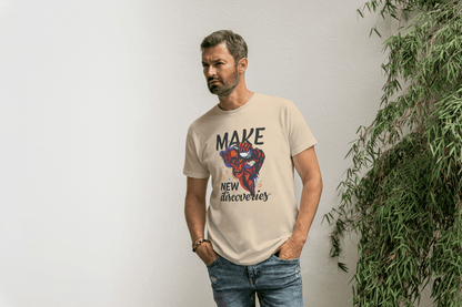 "Make New Discoveries" Skull: Quirky Science & Exploration Tee - Essentia Attire