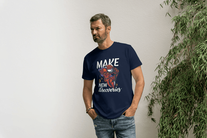 "Make New Discoveries" Skull: Quirky Science & Exploration Tee - Essentia Attire