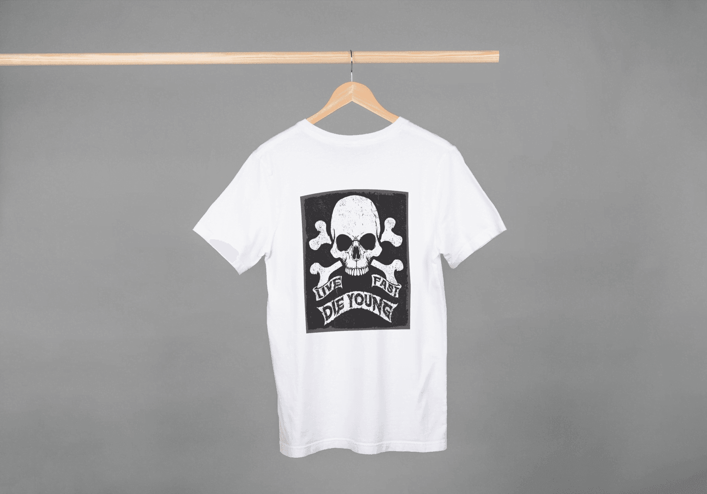 Live Fast Die Young Skull & Crossbones: Rebel Motto Tee - Essentia Attire