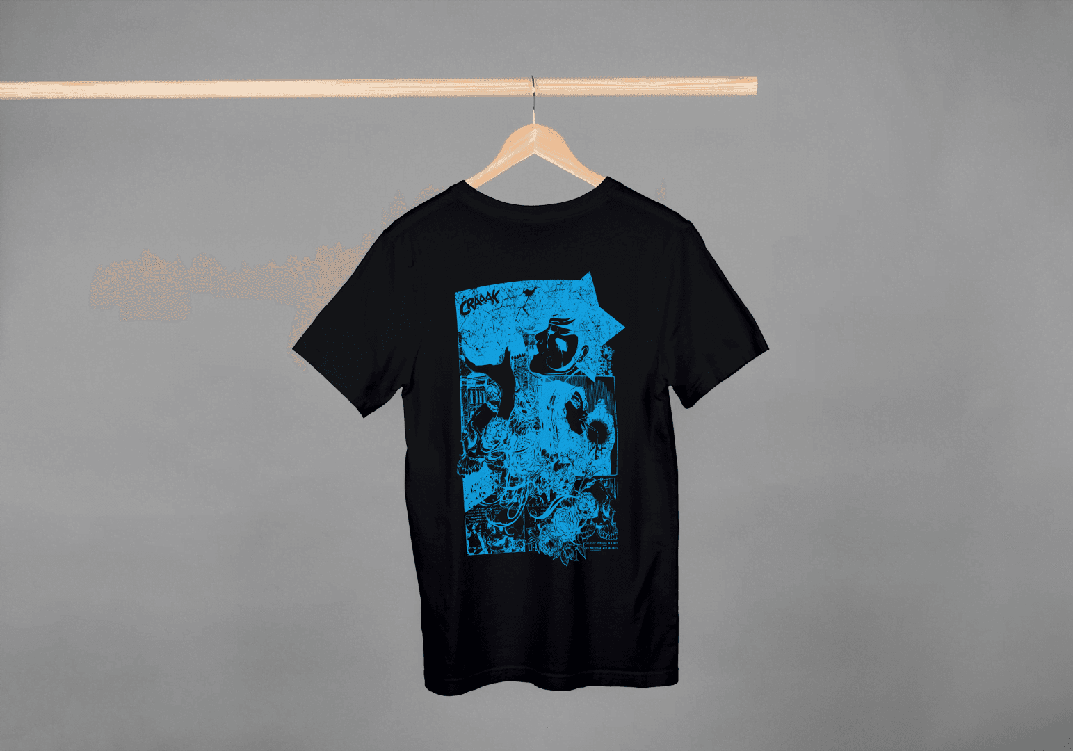 Abstract Skull Crash: Blue Grunge Comic Tee - Essentia Attire