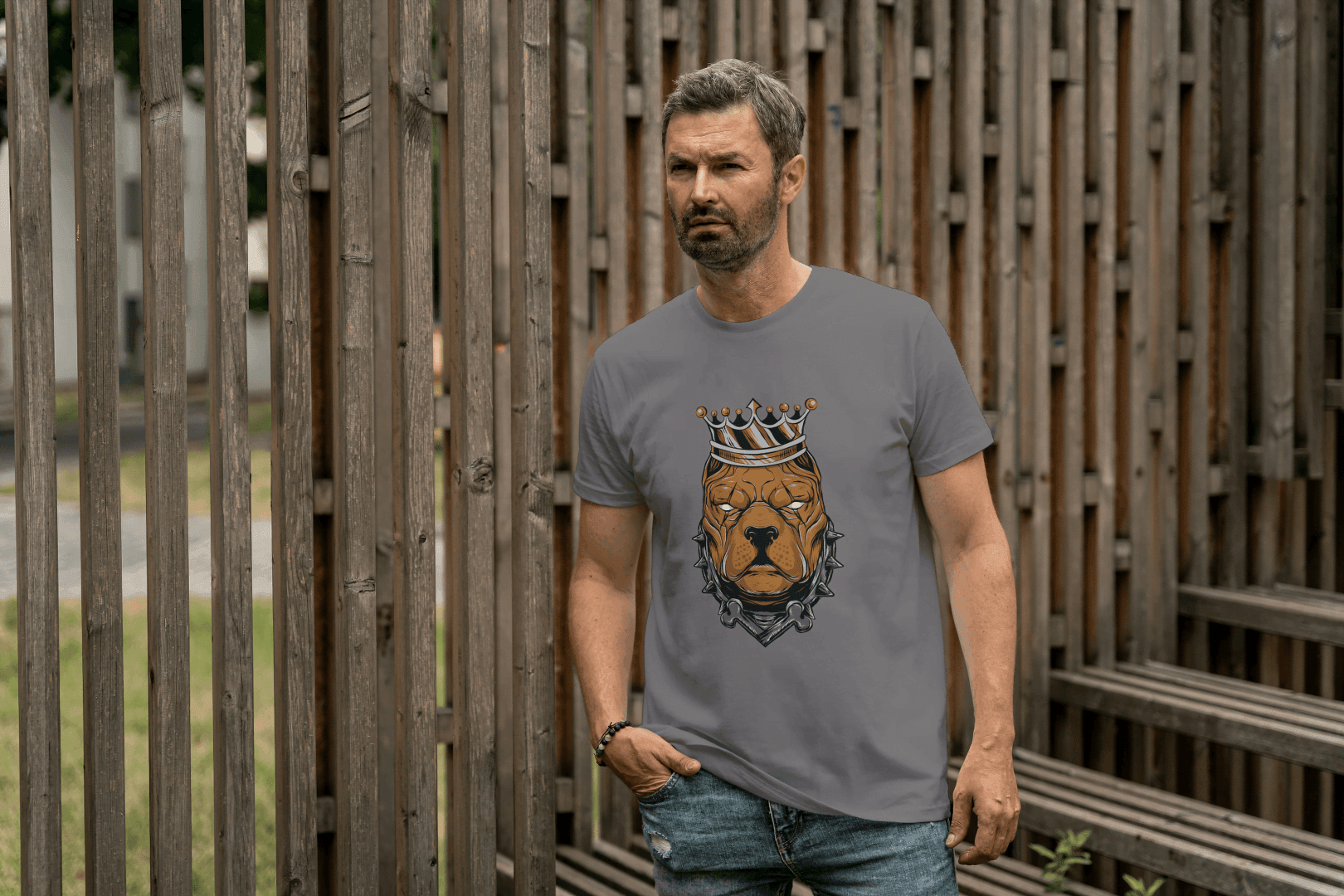 Pitbull King Graphic: Crowned Dog Lover Tee - Essentia Attire