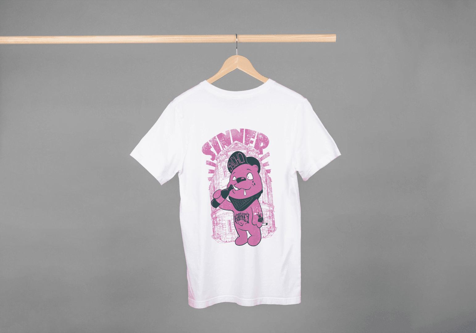 Sinner Forever Pink Bear: Cute Edgy Streetwear Tee - Essentia Attire