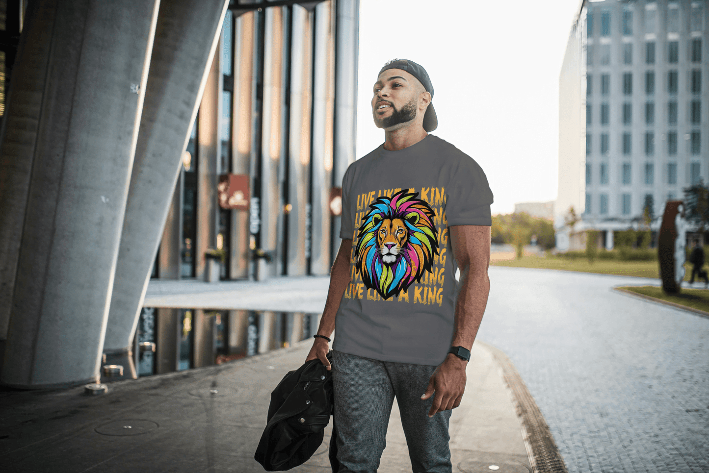 Colorful Lion Live Like A King: Vibrant Graphic Tee - Essentia Attire