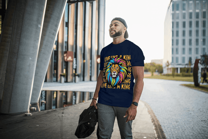 Colorful Lion Live Like A King: Vibrant Graphic Tee - Essentia Attire