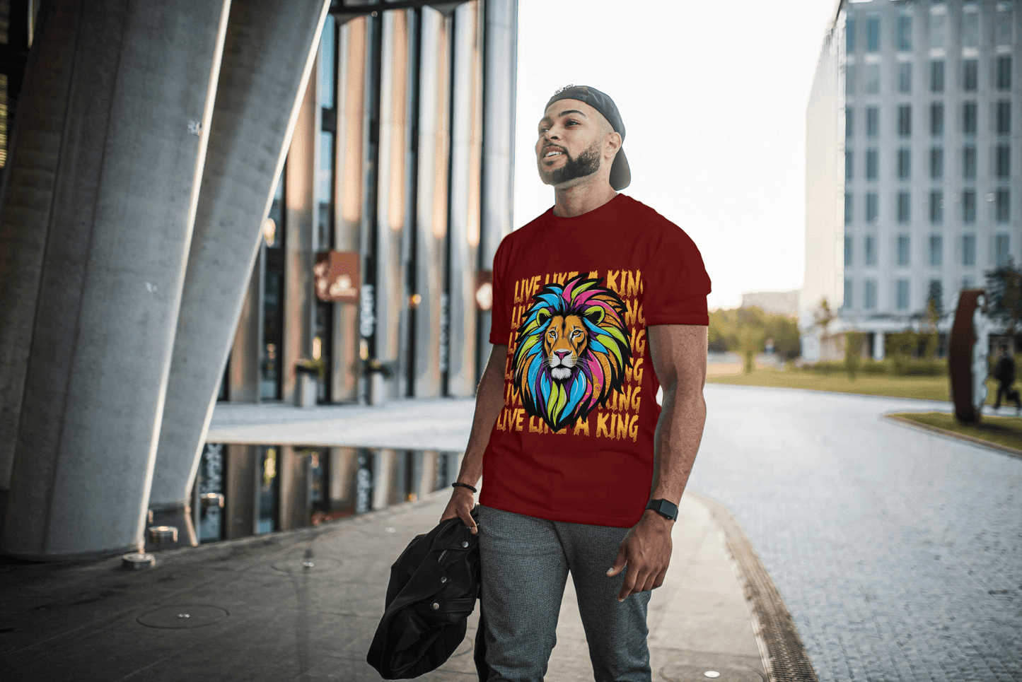 Colorful Lion Live Like A King: Vibrant Graphic Tee - Essentia Attire