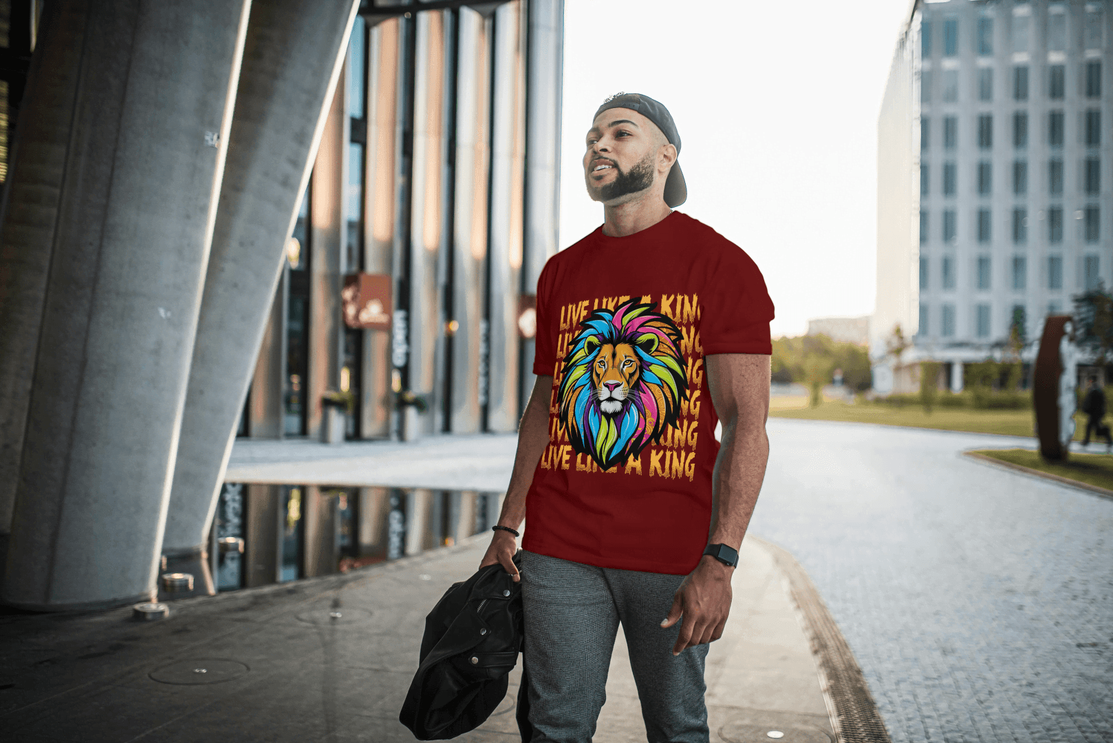 Colorful Lion Live Like A King: Vibrant Graphic Tee - Essentia Attire