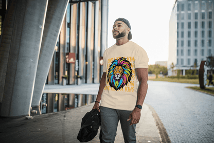Colorful Lion Live Like A King: Vibrant Graphic Tee - Essentia Attire