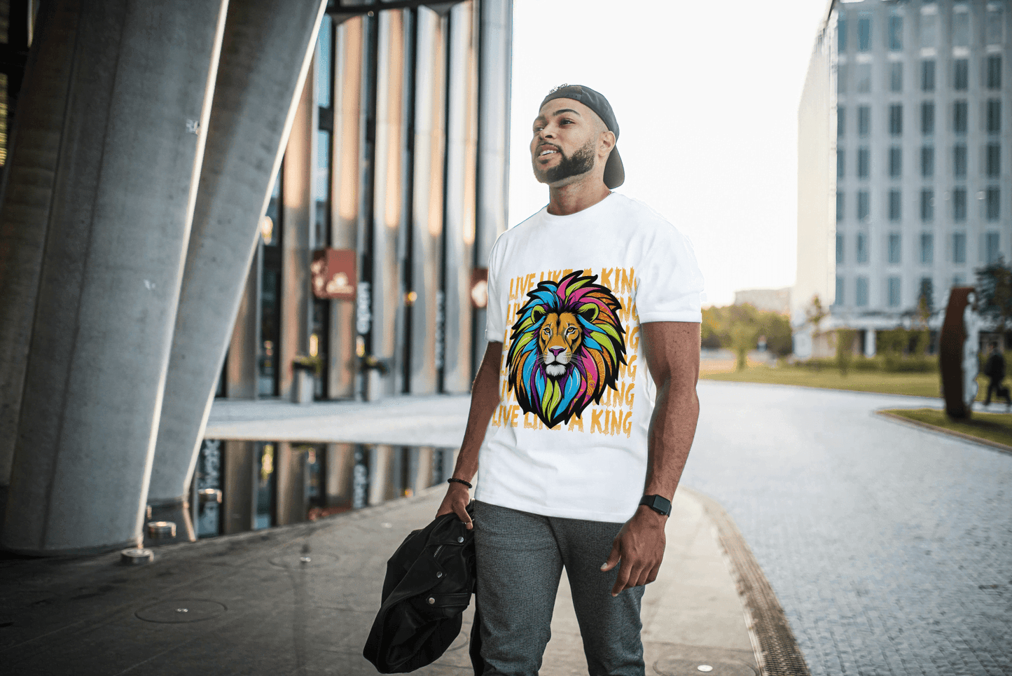 Colorful Lion Live Like A King: Vibrant Graphic Tee - Essentia Attire