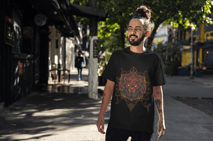 Geometric Lion Beast: Sacred Geometry Animal Graphic Tee - Essentia Attire