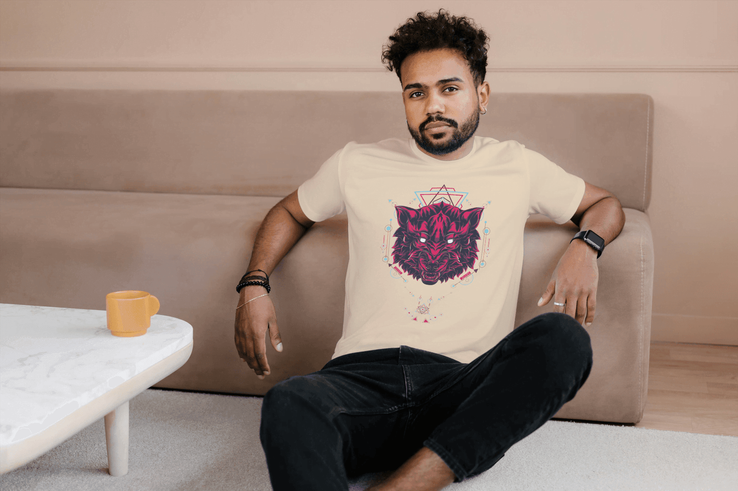 Geometric Wolf Head: Cyber Wolf Graphic Tee - Essentia Attire