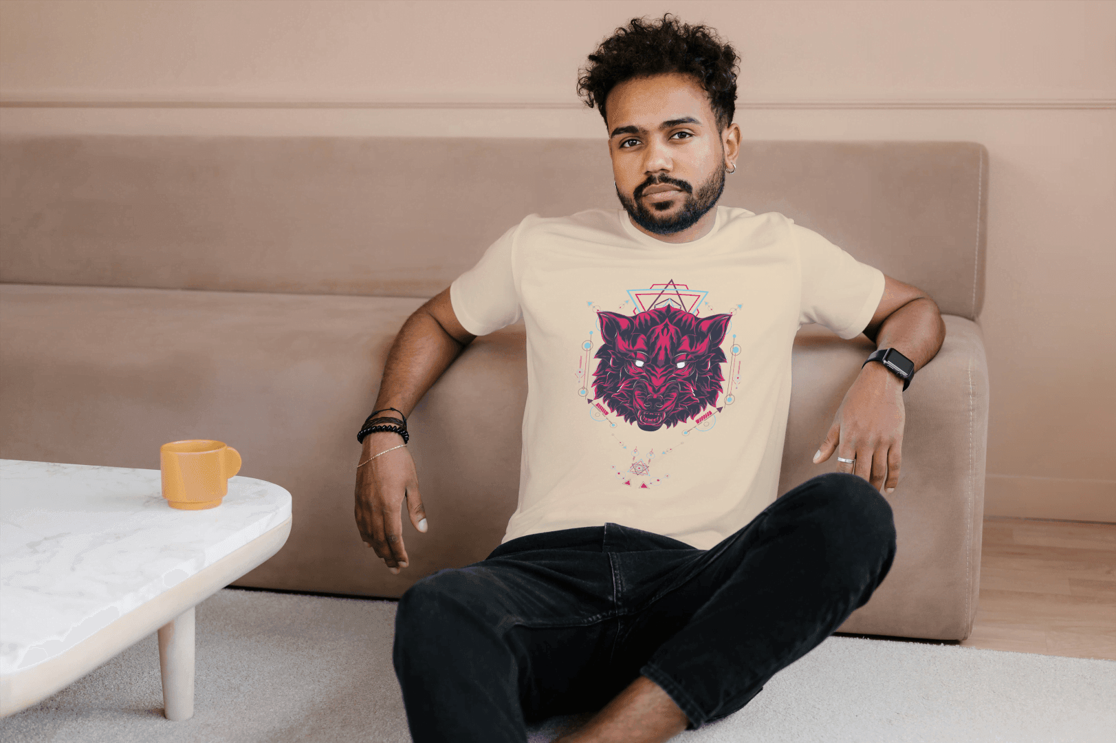 Geometric Wolf Head: Cyber Wolf Graphic Tee - Essentia Attire