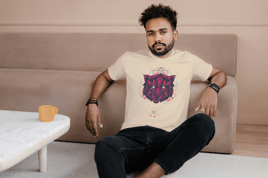 Geometric Wolf Head: Cyber Wolf Graphic Tee - Essentia Attire