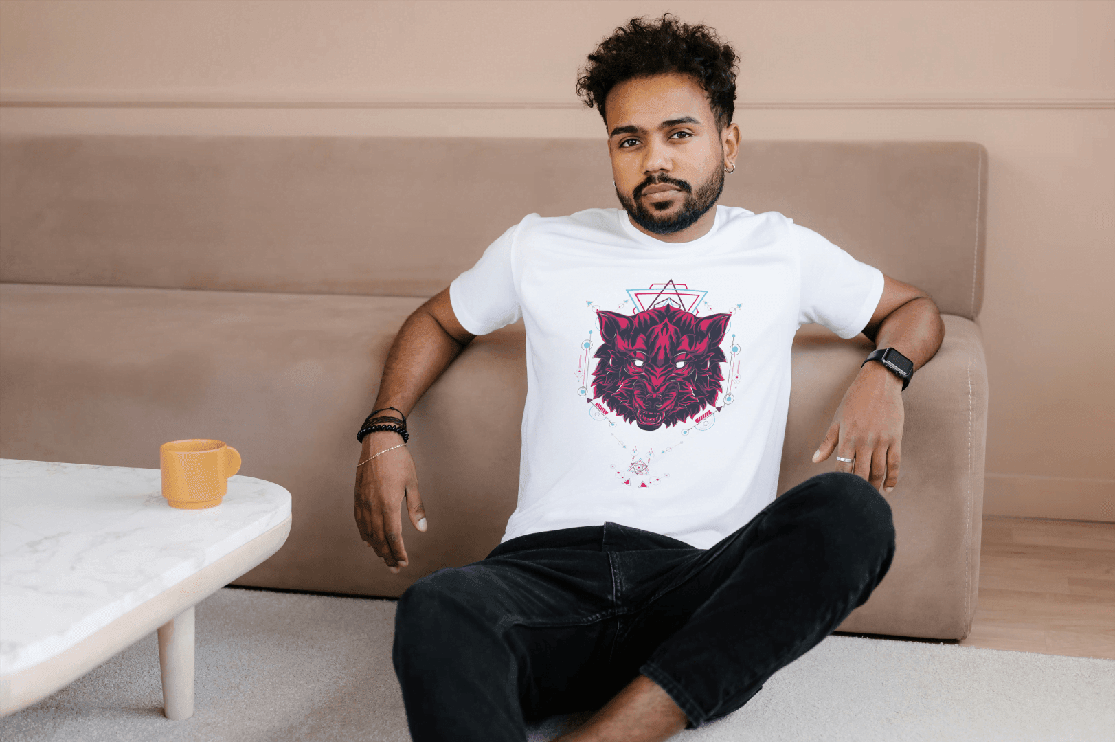 Geometric Wolf Head: Cyber Wolf Graphic Tee - Essentia Attire