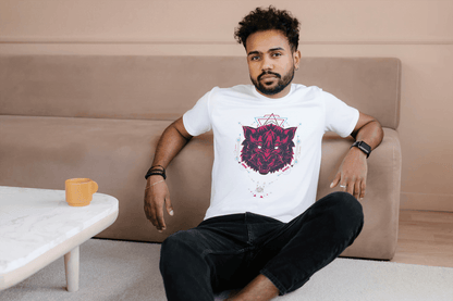 Geometric Wolf Head: Cyber Wolf Graphic Tee - Essentia Attire