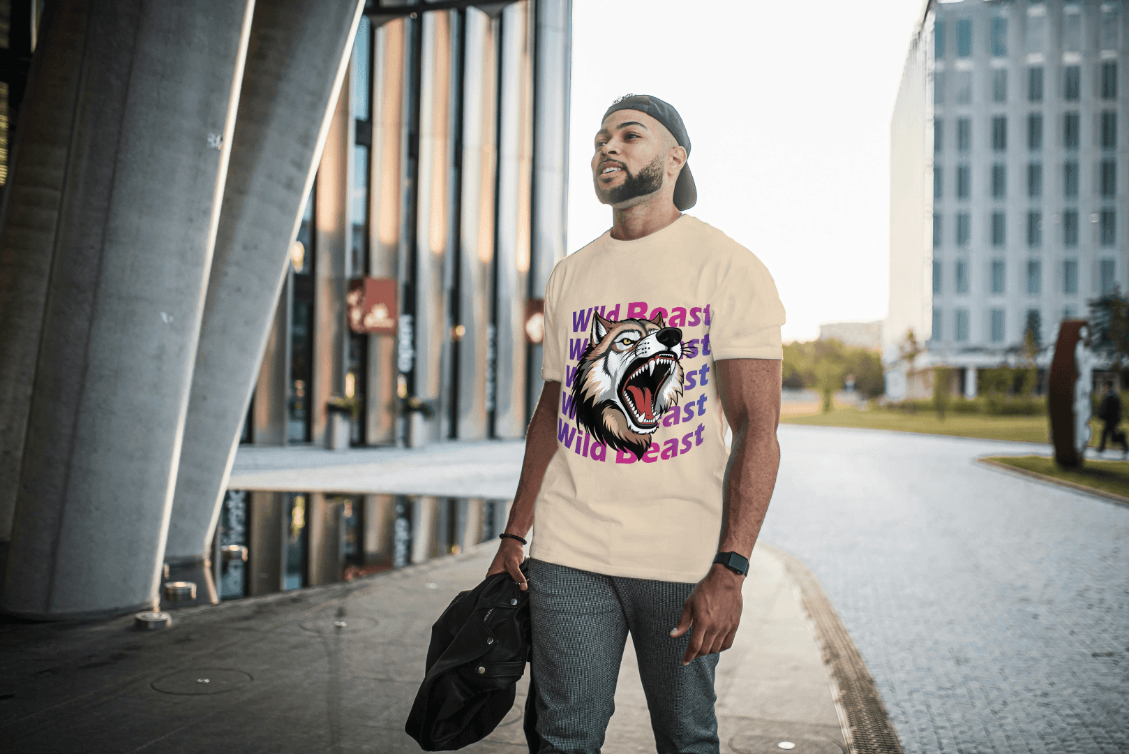 Wild Beast Wolf Howl: Aggressive Wolf Gradient Tee - Essentia Attire