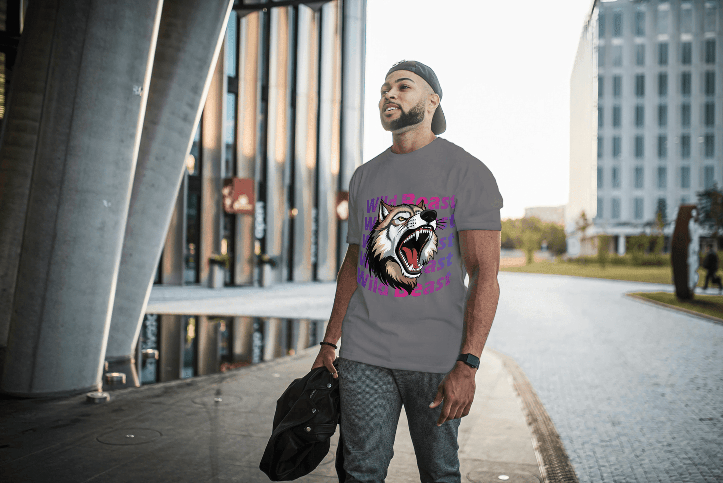 Wild Beast Wolf Howl: Aggressive Wolf Gradient Tee - Essentia Attire