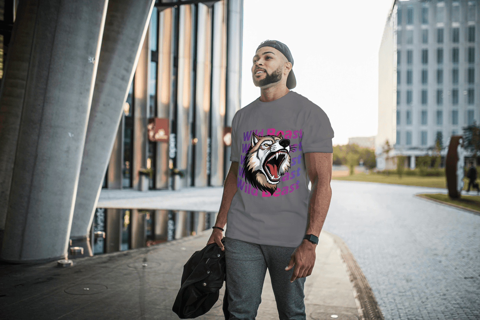 Wild Beast Wolf Howl: Aggressive Wolf Gradient Tee - Essentia Attire