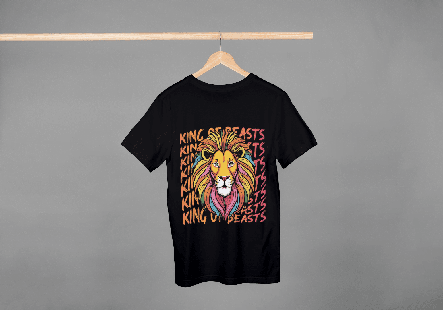 Colorful King of Beasts: Vibrant Lion Graphic Tee - Essentia Attire