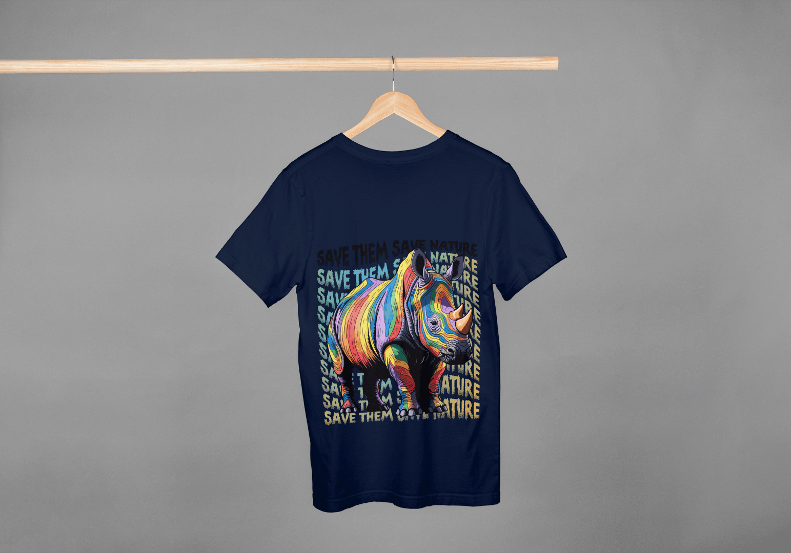 Colorful Rhino Conservation: "Save Them Save Nature" Graphic Tee - Essentia Attire
