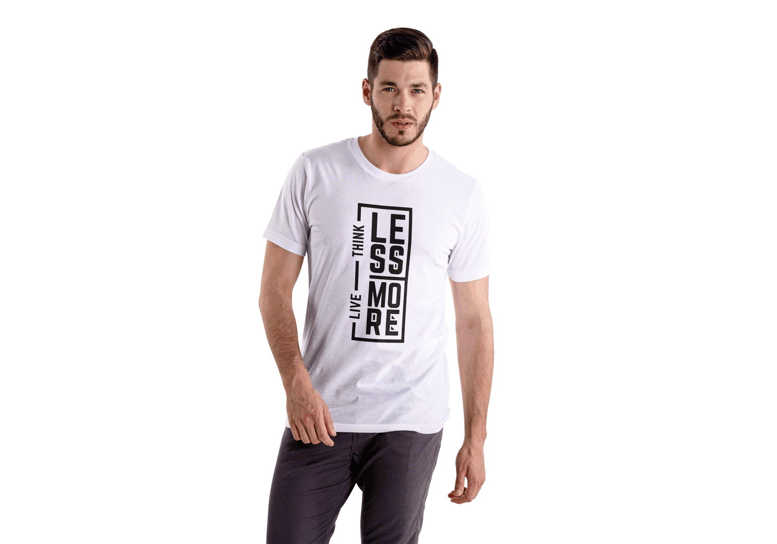 Think Less Live More Vertical Text Tee - Essentia Attire