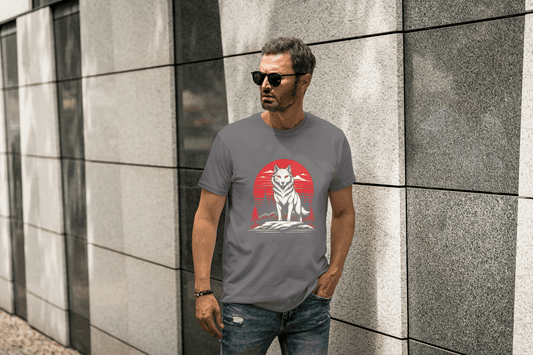 Red Moon Wolf: Mystical Animal Graphic Tee - Essentia Attire