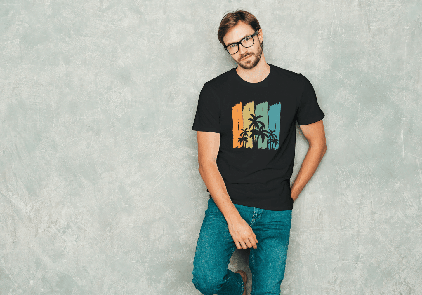 Tropical Palm Tree Stripes: Abstract Sunset Beach Tee - Essentia Attire