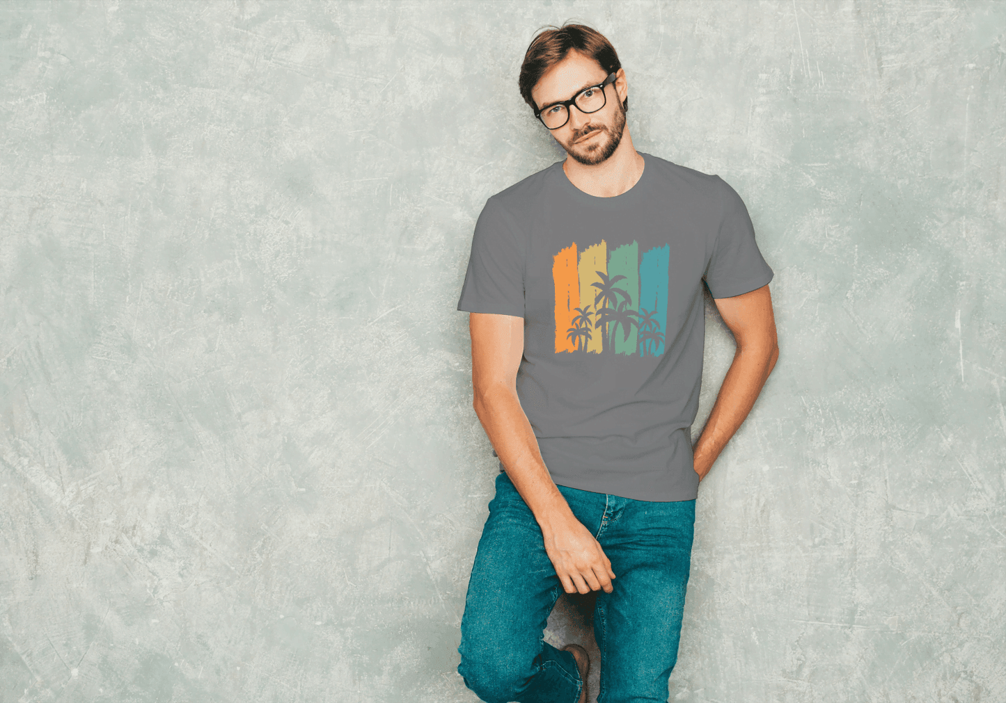 Tropical Palm Tree Stripes: Abstract Sunset Beach Tee - Essentia Attire