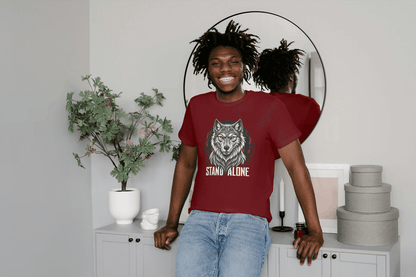 Stand Alone Wolf Tee: Red Eyes Alpha Graphic - Essentia Attire