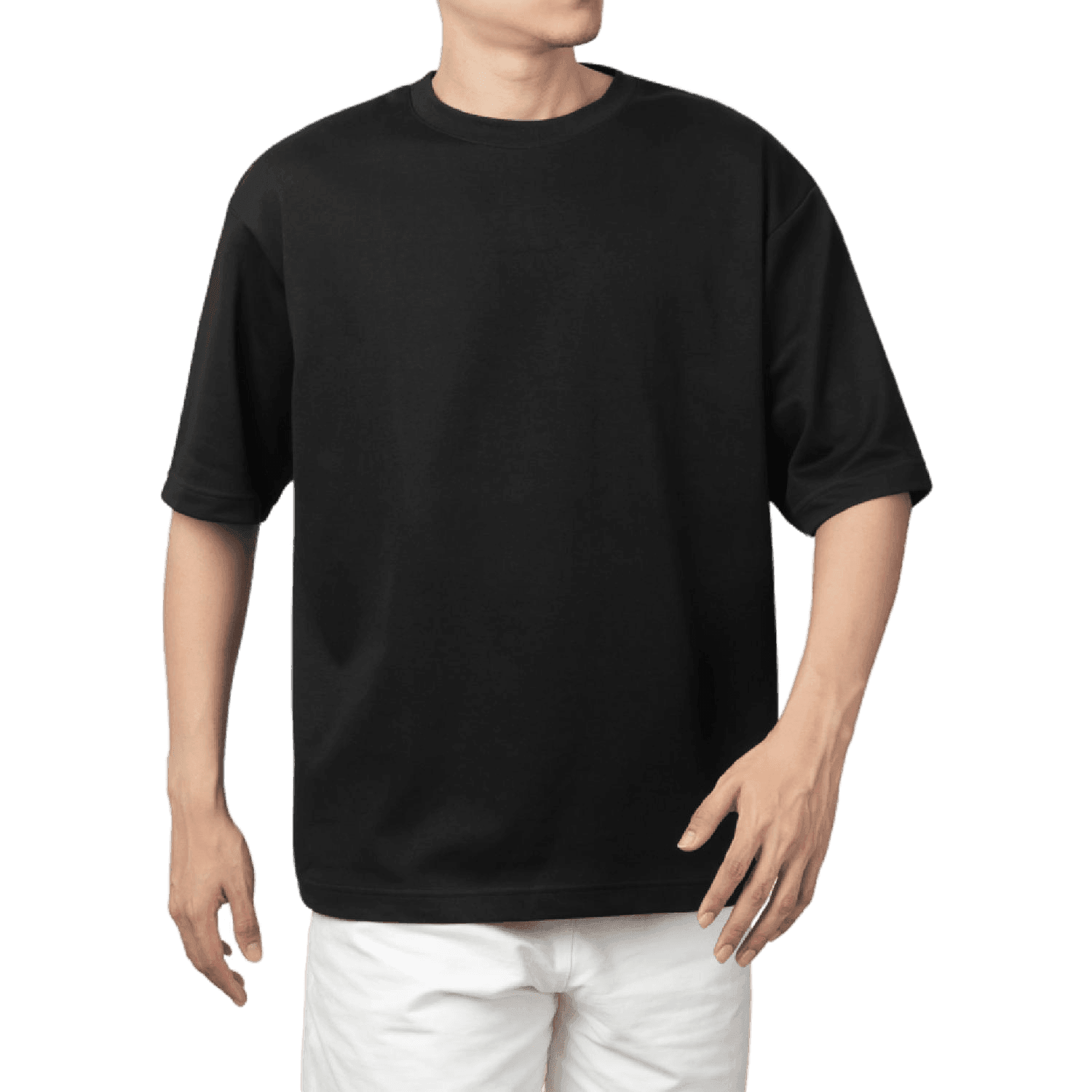 Black Oversized Plain Half-Sleeve: Unisex Drop-shoulder T-Shirt - Essentia Attire