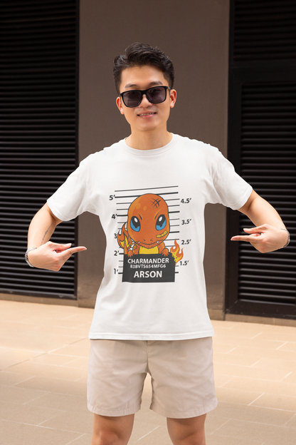 Charmander "Arrested for Arson" Pokémon: Fire Type Anime Graphic Tee - Essentia Attire