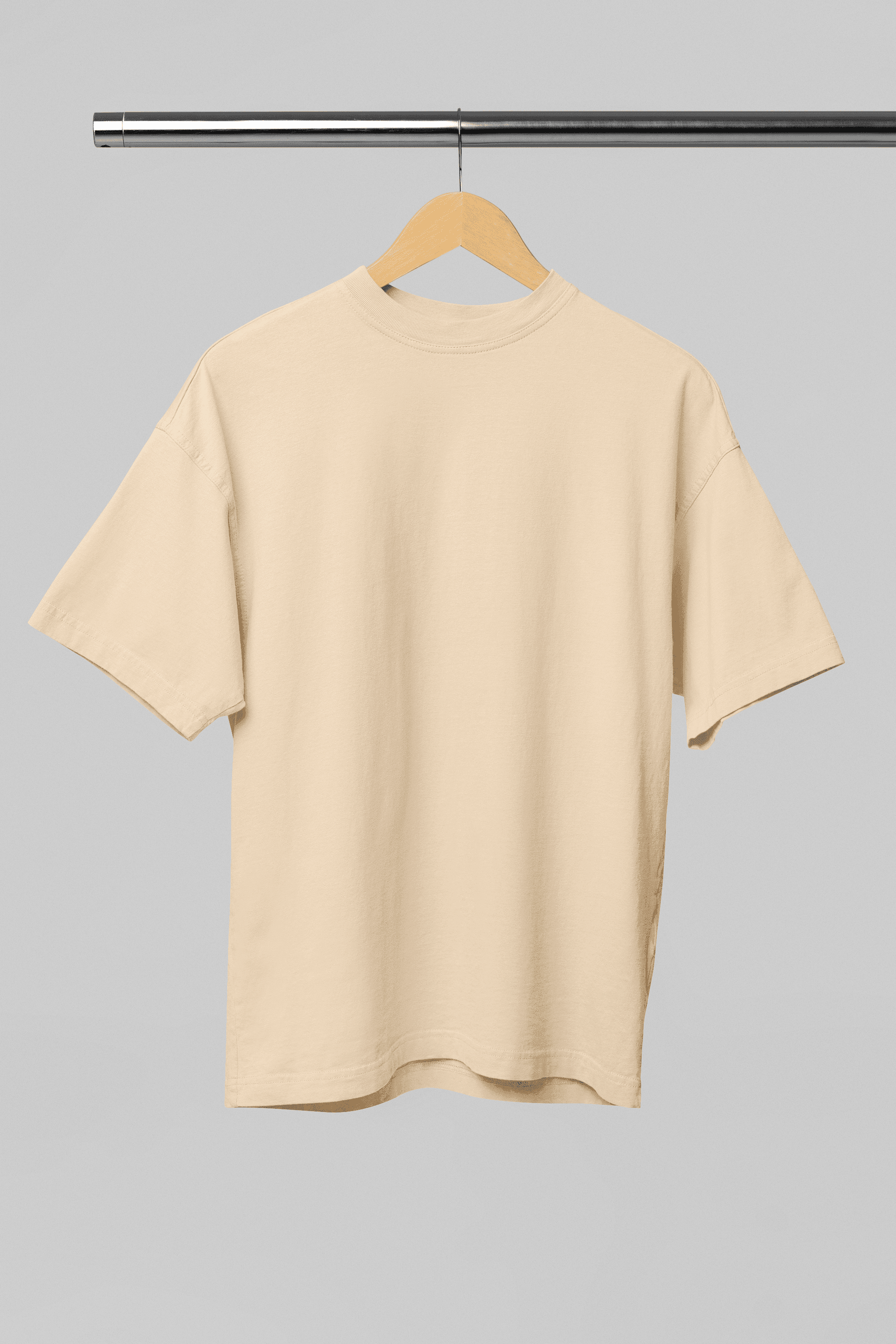 Biege Oversized Plain Half-Sleeve: Unisex Drop-shoulder T-Shirt - Essentia Attire