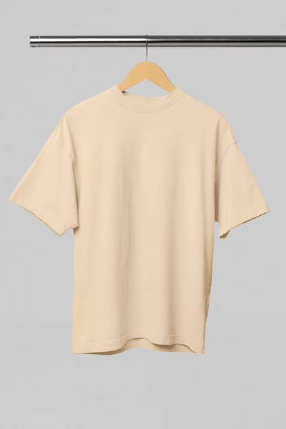 Biege Oversized Plain Half-Sleeve: Unisex Drop-shoulder T-Shirt - Essentia Attire
