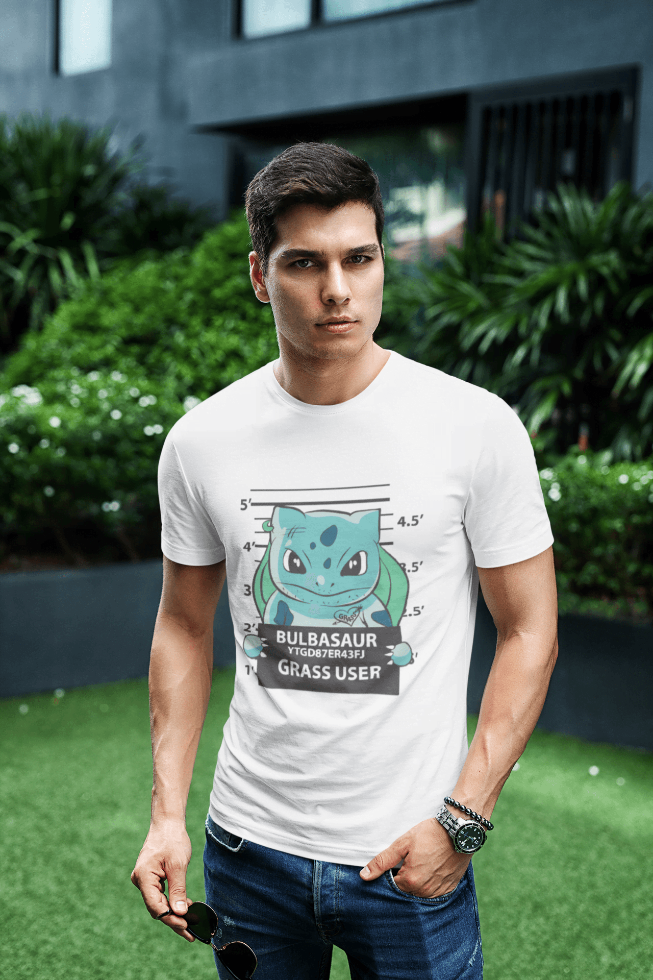 Bulbasaur "Grass User" Pokémon: Kanto Weed Type Mugshot Tee - Essentia Attire